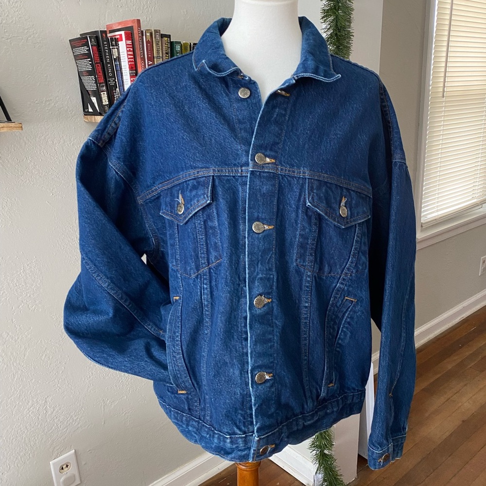 Vtg Tyca Union Made American Legion Riders Dark Wash Denim Jean Trucker Jacket L